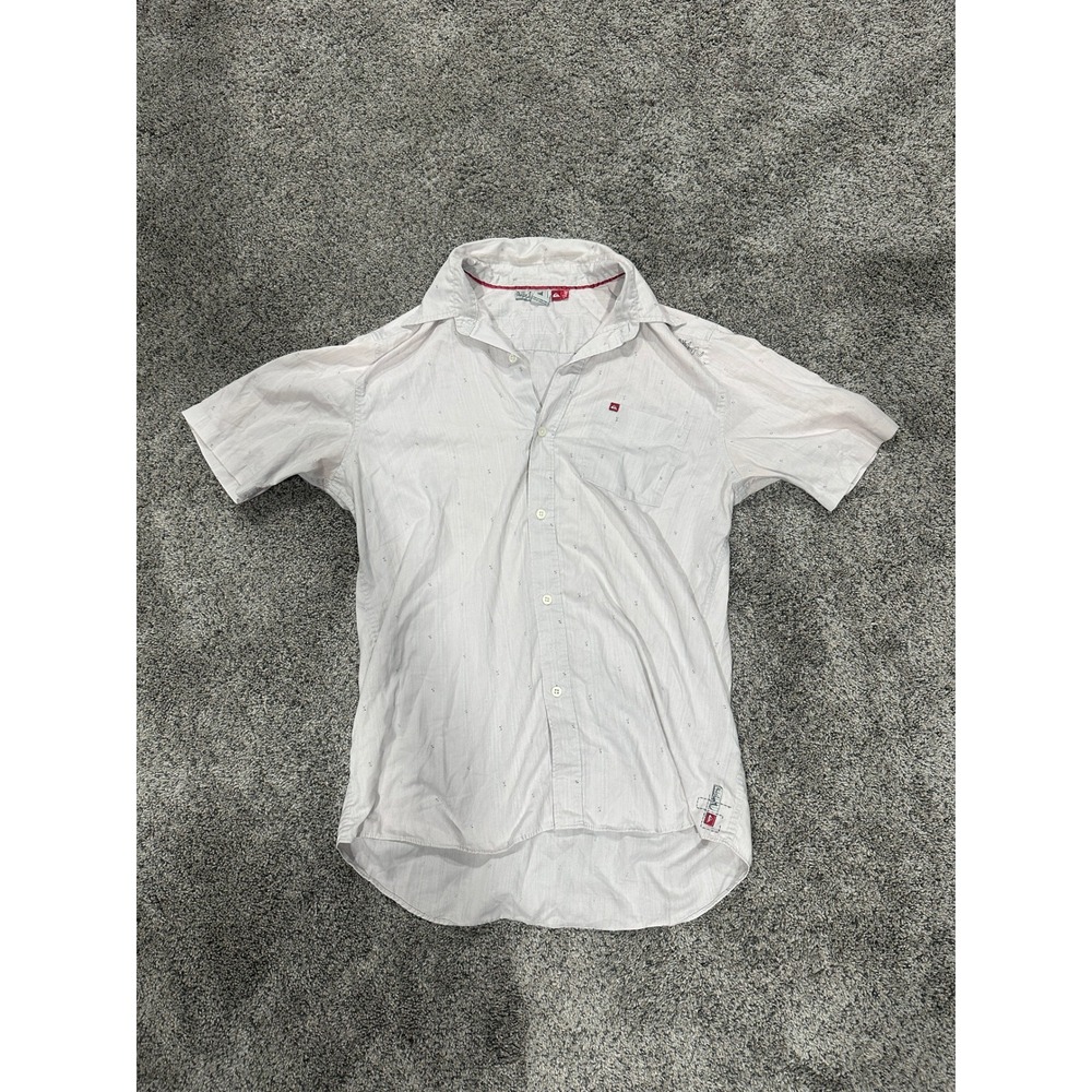 Quiksilver Button Down Shirt Slim Fit Micro Dot Grey Medium Excellent